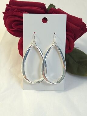 Silver Plated Large Oval Twist Hoop Dangle Earrings Designer Style Heavier Hoops